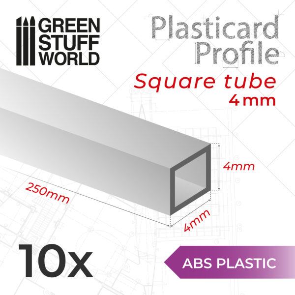 Plasticard Tubo Quadrado<br>ABS - 4mm