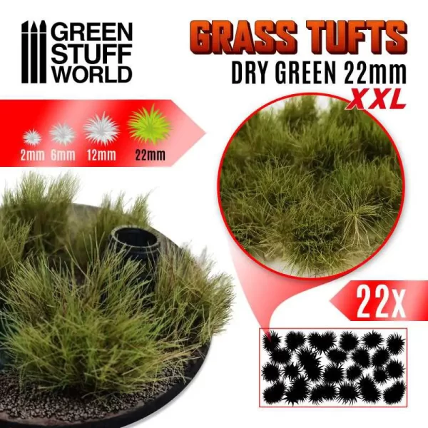 Tufos de Grama Autoadesivo<br><font color="#A7Af20">Tamanho: <b>22mm</b></font><br>Dry Green