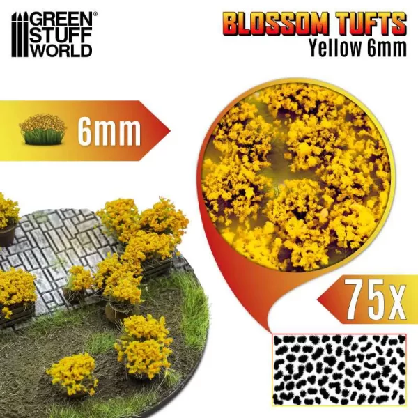 Tufos de Flores Autoadesivo<br><font color="#E57103">Tamanho: <b>6mm</b></font><br>Cor Amarelo